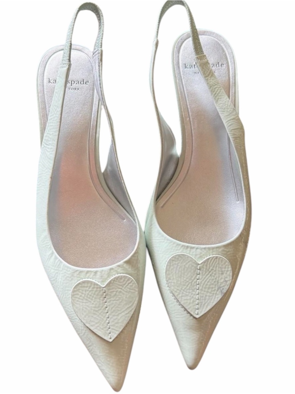Kate Spade Mint Lover Crinkle Slingback Heels with Heart Detail Size 7 - Picture 3 of 5
